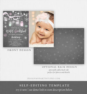 Editable ANY AGE Winter ONEderland Birthday Invitation First Birthday Snowflake Girl Pink Download Printable Invitation Template Corjl 0066