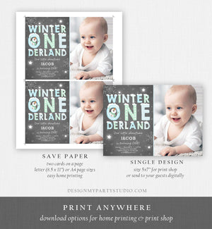 Editable Winter ONEderland Birthday Invitation First Birthday Snowman Boy Blue Download Printable Invitation Template Digital Corjl 0075