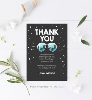 Editable Thank You Card Two Cool Birthday Boy Sunglasses Palm Second Birthday Party Note 2nd Chalk Download Corjl Template Printable 0136