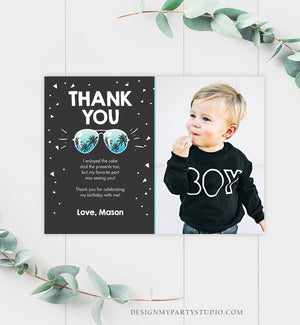 Editable Thank You Card Two Cool Birthday Boy Sunglasses Palm Second Birthday Party Note 2nd Chalk Photo Corjl Template Printable 0136