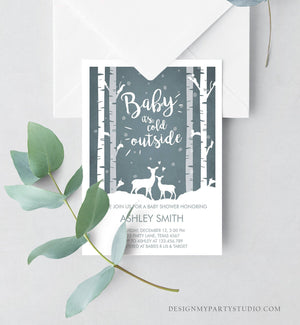 Editable Baby Its Cold Outside Baby Shower Invitation Oh Deer Boy Woodland Animals Snow Invitation Template Instant Download Corjl 0264