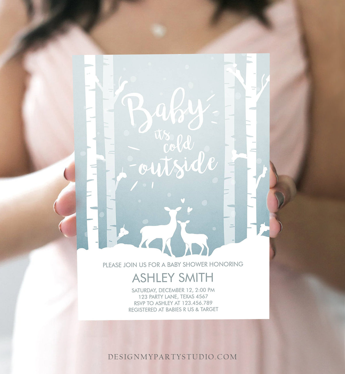Editable Baby Its Cold Outside Baby Shower Invitation Oh Deer Boy Woodland Animals Snow Invitation Template Instant Download Corjl 0264