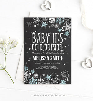 Editable Winter Baby Shower Invitation Baby Its Cold Outside Blue Silver Glitter Boy Winter Snow Template Download Digital Corjl 0033
