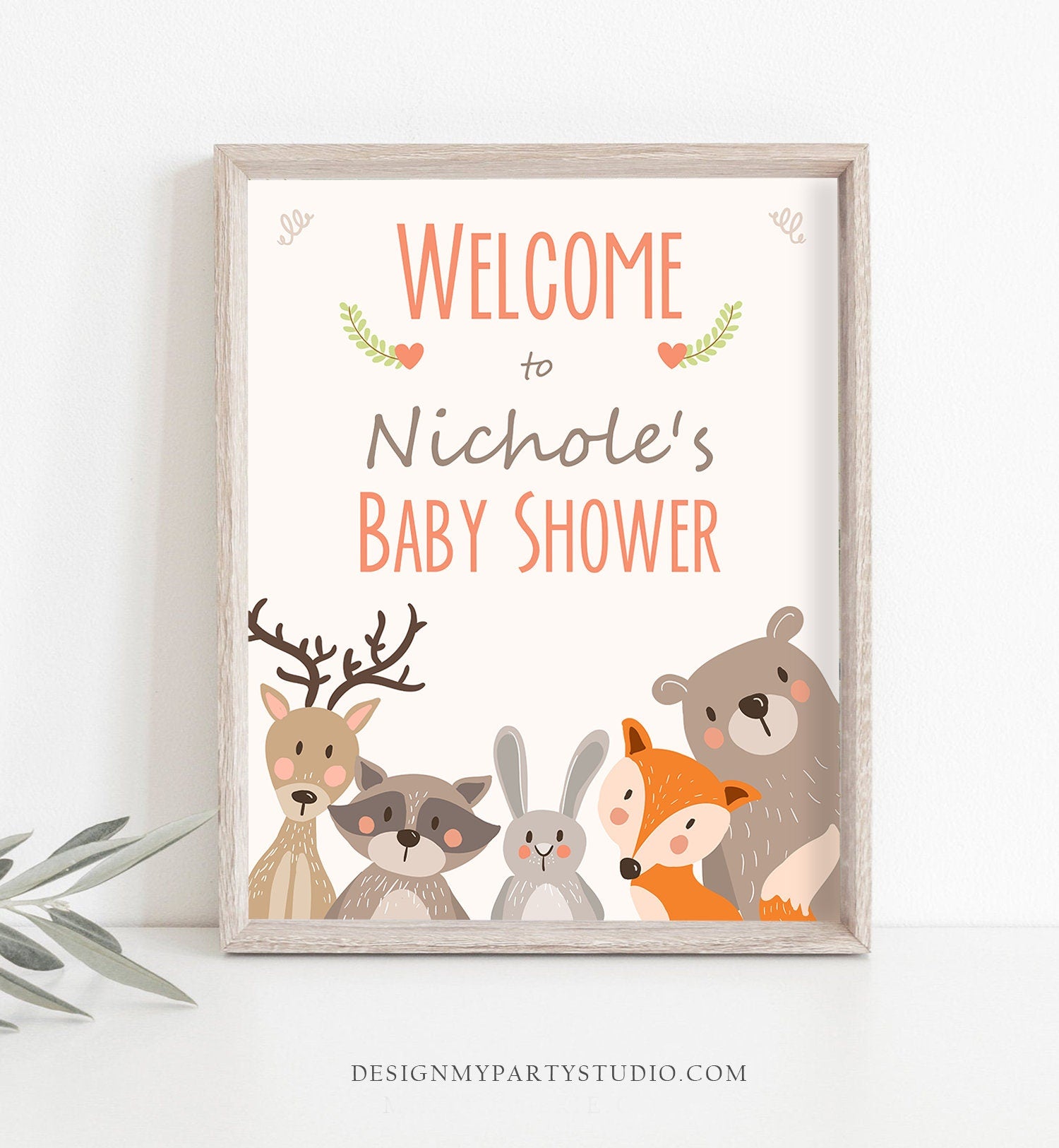 Editable Woodland Welcome Sign Woodland Baby Shower Welcome Sign Rustic Bear Fox Forest Animals Birthday Template PRINTABLE Corjl 0010