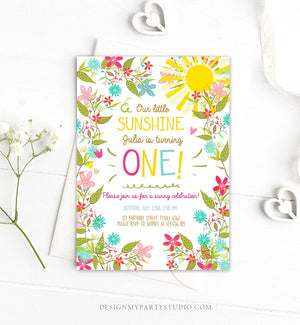 Editable Little Sunshine Birthday Invitation You Are My Sunshine Garden Girl Pink Floral Summer Download Printable Template Corjl 0213
