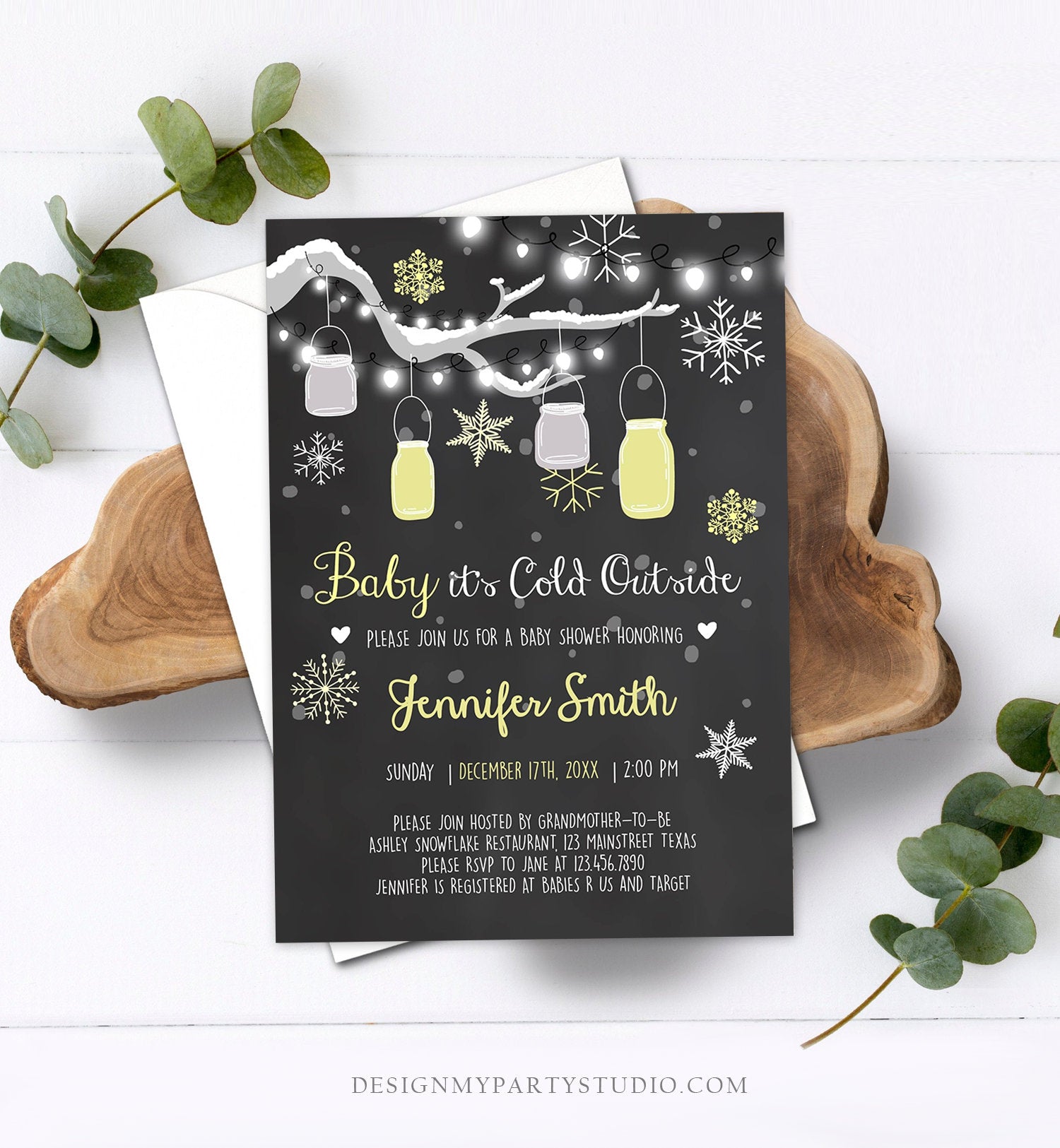 Editable Baby Its Cold Outside Baby Shower Invitation Mint Winter Snow Gender Neutral Invite Template Instant Download Digital Corjl 0012