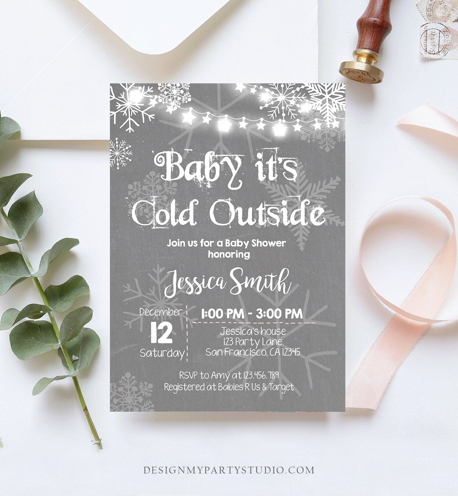 Editable Baby Its Cold Outside Baby Shower Invitation Winter Gender Neutral Snow Rustic Invite Template Instant Download Digital Corjl 0027