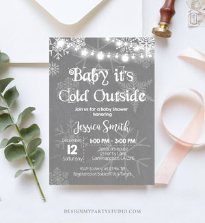 Editable Baby Its Cold Outside Baby Shower Invitation Winter Gender Neutral Snow Rustic Invite Template Instant Download Digital Corjl 0027