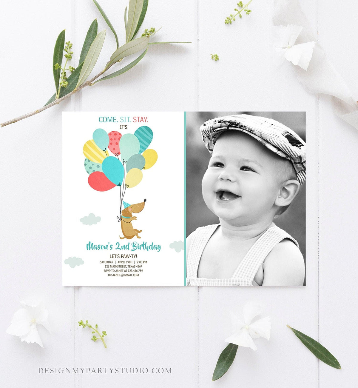 Editable Dog Invitation Dog Party Puppy Party Invite Dog Birthday paw-ty Invite Blue Boy Dog Theme Download Printable Template Corjl 0279