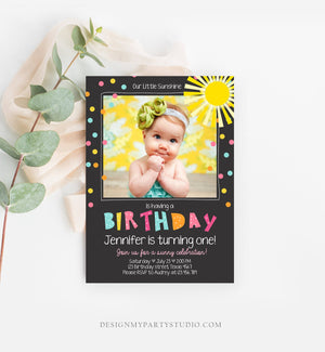 Editable Birthday Invitation Our Little Sunshine You Are My Sunshine Pink Girl Confetti Rainbow Printable Invite Template Corjl 0215