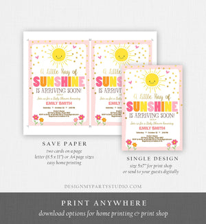 Editable Baby Shower Invitation A Ray of Sunshine Little Sunshine Pink Gold Girl Shower Invite Template Instant Download Digital Corjl 0070