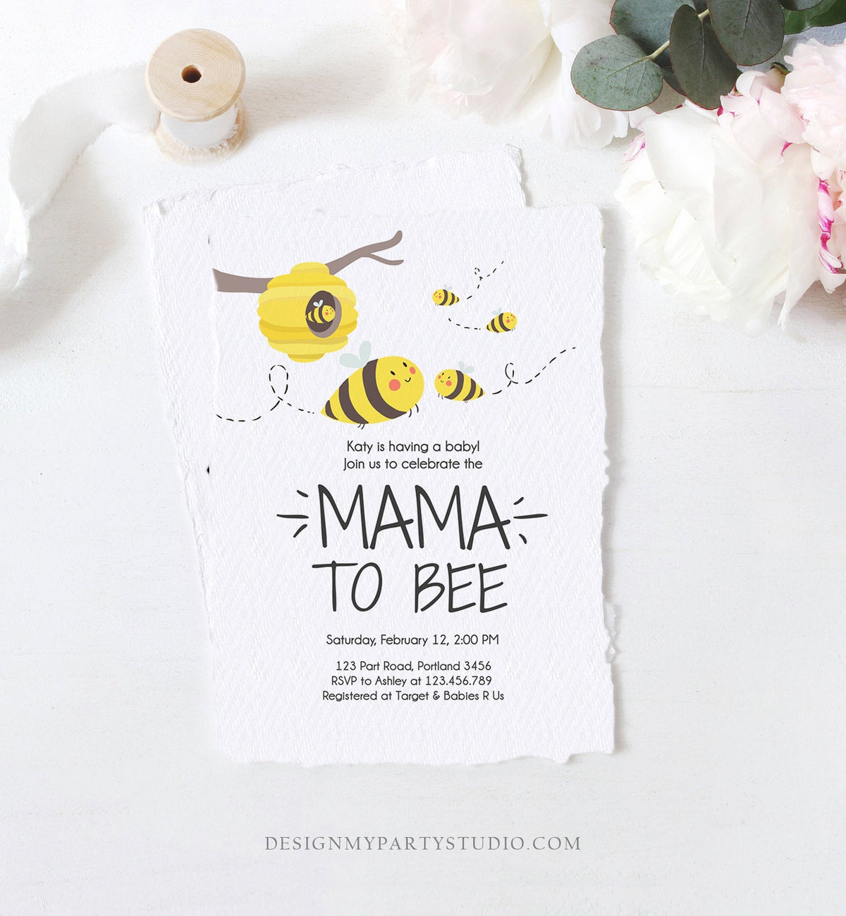 Editable Bee Baby Shower Invitation Mama to Bee Baby Shower Invite Honey Comb Hive Bees Download Printable Template Digital Corjl 0224