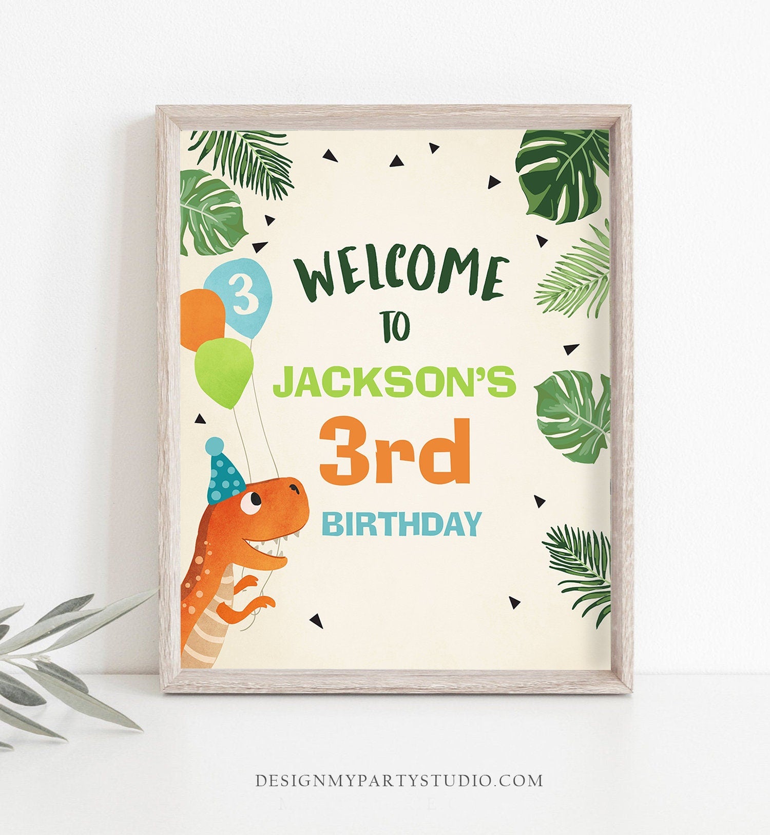 Editable Dinosaur Welcome Sign Party Dinosaur Birthday Sign Fossil Dino Dig T-Rex Dino Prehistoric Party Boy Template PRINTABLE Corjl 0074