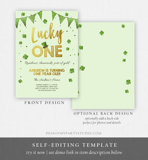 Editable St. Patrick's Day Birthday Invitation Shamrock Clover St Patricks day Birthday Lucky One Printable Invite Template Corjl 0115
