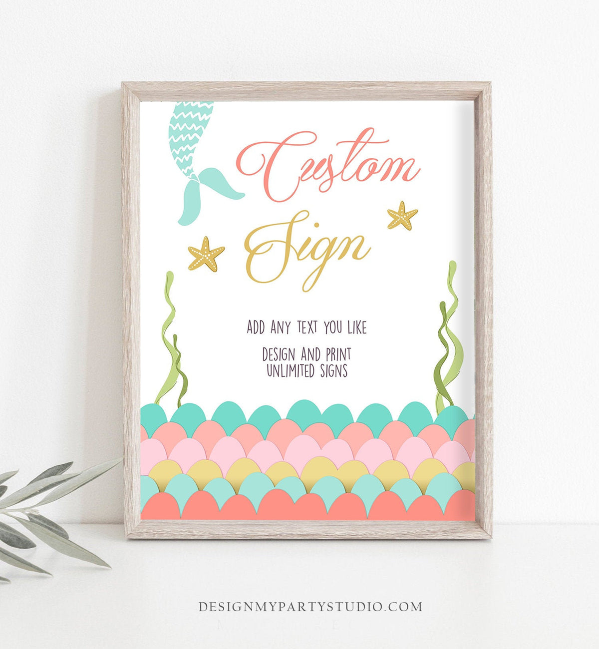 Editable Custom Sign Mermaid Birthday Decor Mermaid Tale Table Sign Girl Birthday Pink Gold Coral Mint 8x10 Download PRINTABLE Corjl 0021