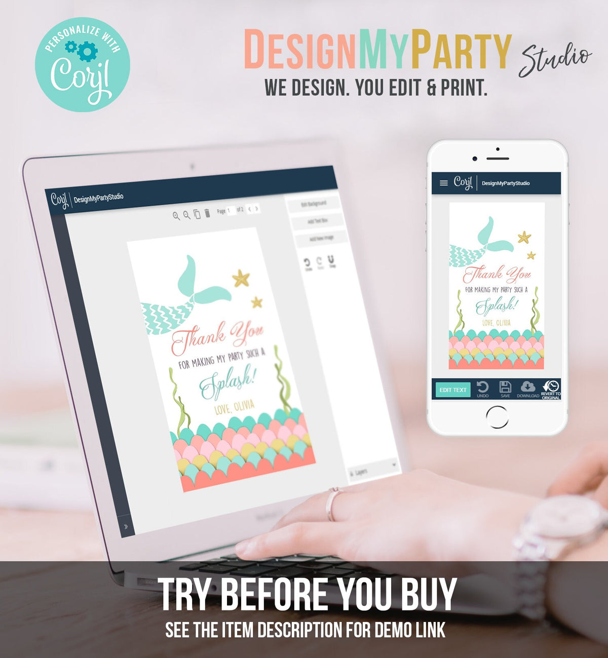 Editable Mermaid Favor Tags Mermaid Thank You Tags Splash Girl Mermaid Gift Tags Pink Instant Digital Download Template Corjl Printable 0021