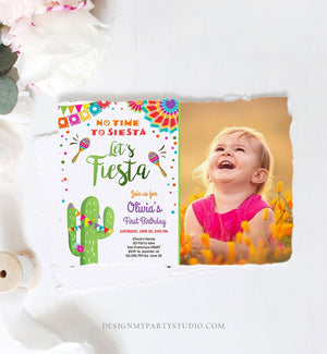 Editable Let's Fiesta Birthday Invitation No Time To Siesta Girl Cactus Samba Confetti First Birthday Photo Corjl Template Printable 0045