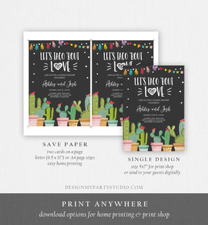 Editable Taco Bout Love Couples Shower Invitation Fiesta Cactus Succulent Mexican Green Pink Chalk Download Corjl Template Printable 0254