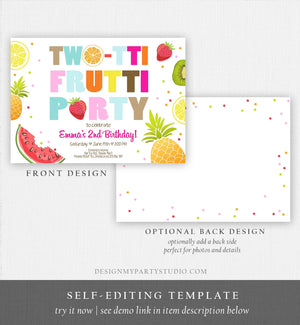Editable Two-tti Frutti 2nd Birthday Invitation Twotti Frutti Party Fruit Tropical Summer Download Printable Template Digital Corjl 0127
