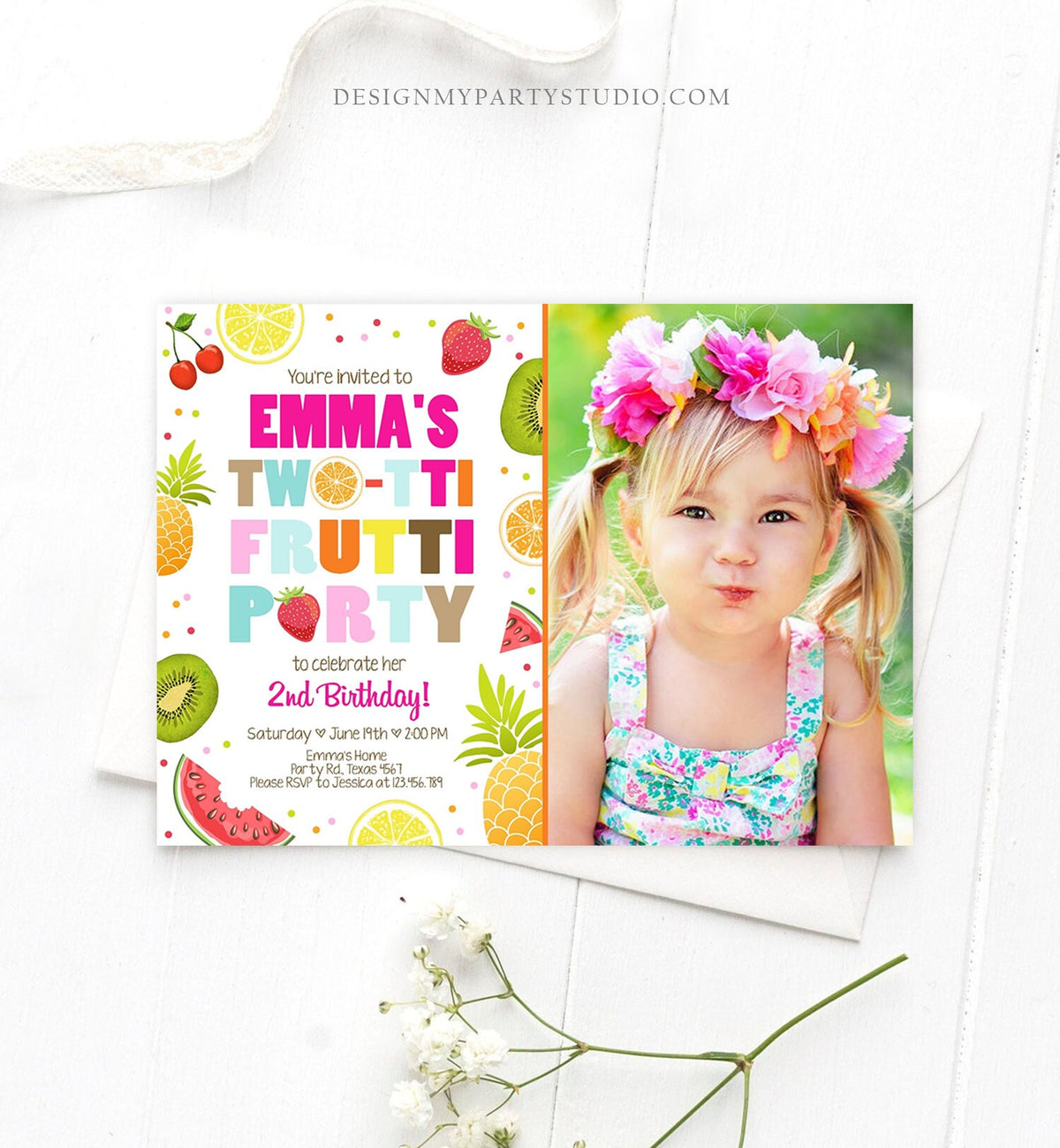 Editable Two-tti Frutti 2nd Birthday Invitation Twotti Frutti Party Fruit Tropical Summer Download Printable Template Digital Corjl 0127