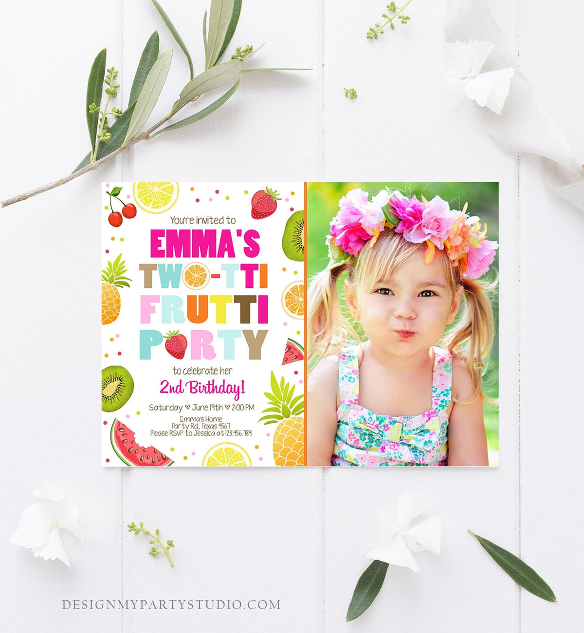 Editable Two-tti Frutti 2nd Birthday Invitation Twotti Frutti Party Fruit Tropical Summer Download Printable Template Digital Corjl 0127