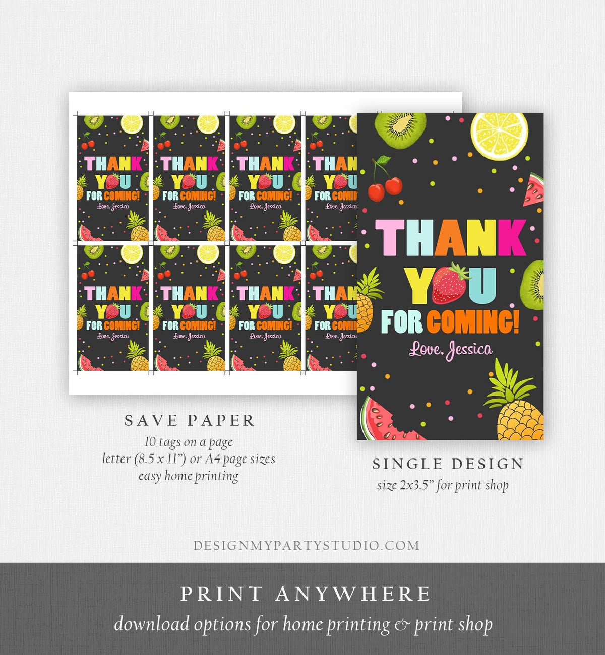 Editable Two-tti Frutti Favor Tag Birthday Tutti Fruity Party Fruit Thank You Tag Tropical Summer Download Printable Digital Corjl 0127
