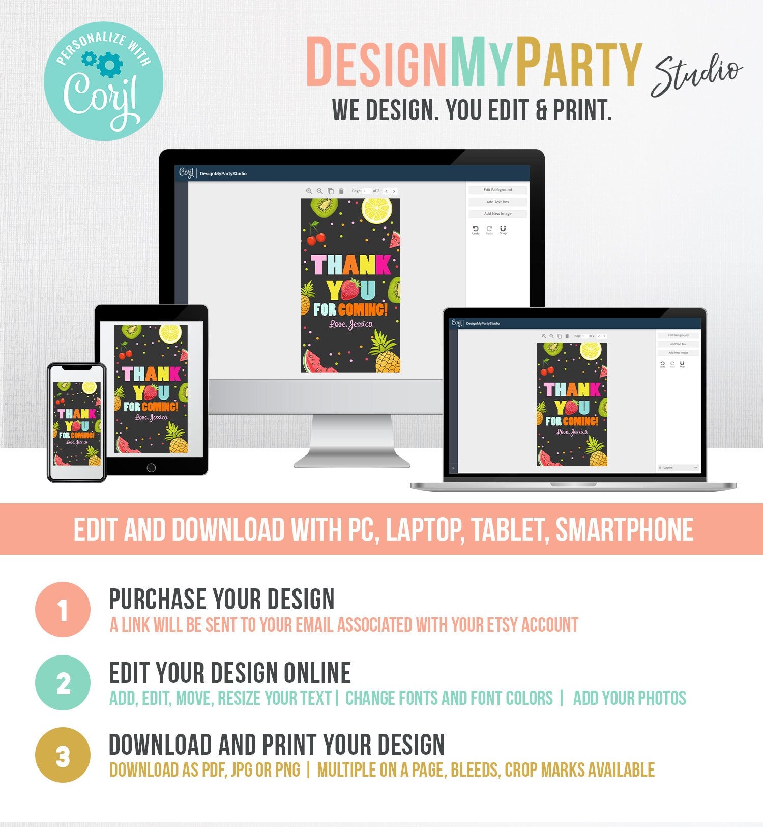 Editable Two-tti Frutti Favor Tag Birthday Tutti Fruity Party Fruit Thank You Tag Tropical Summer Download Printable Digital Corjl 0127