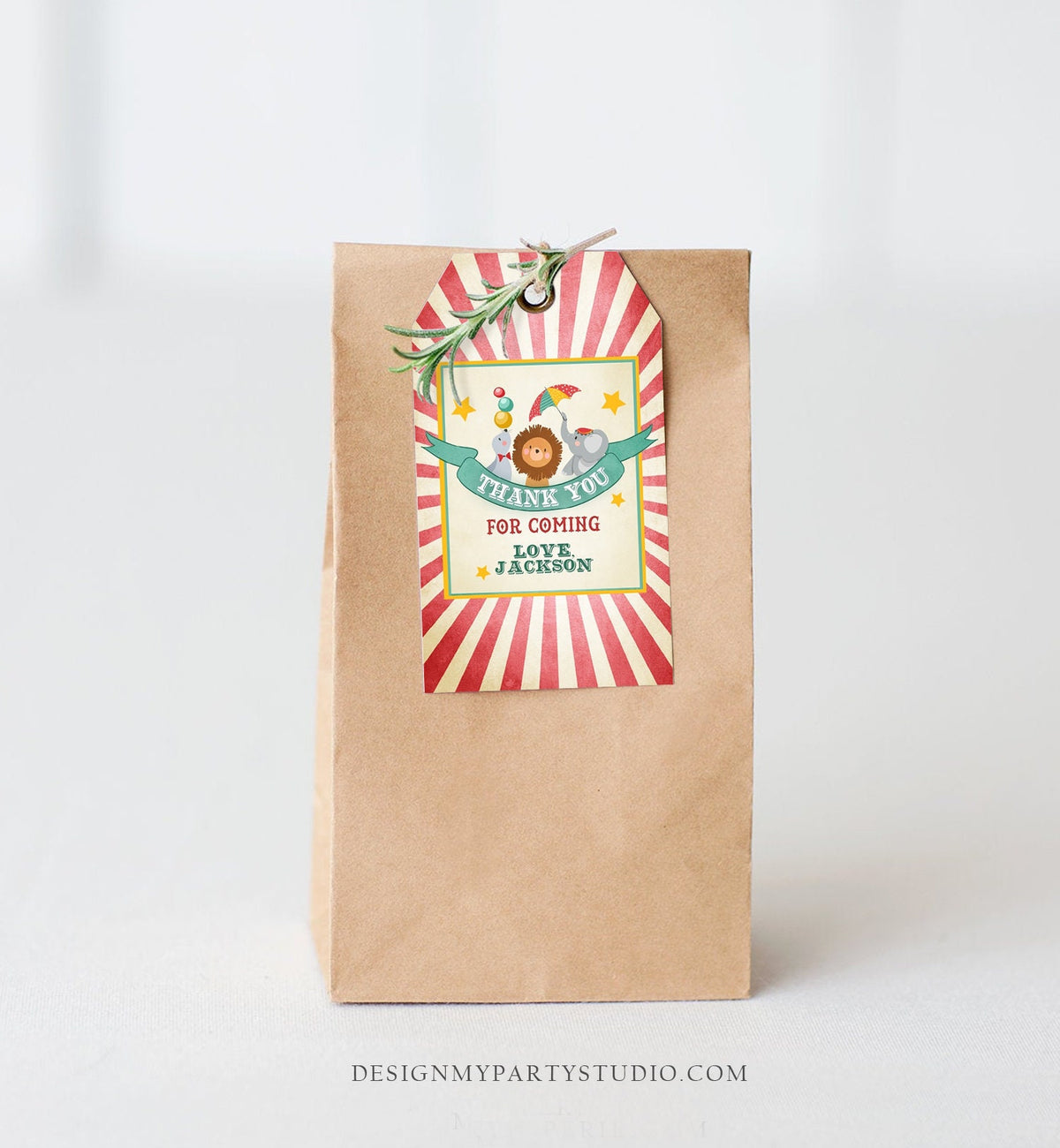 Editable Carnival Favor Tags Circus Favor Tags Vintage Carnival Birthday Circus Thank you Blue Red Boy Animals Template PRINTABLE Corjl 0013