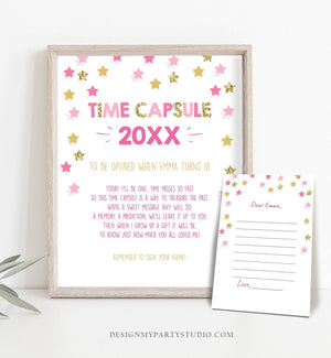 Editable Twinkle Little Star Time Capsule First Birthday Guestbook Wishes for Baby Pink Gold Glitter Download Corjl Template Printable 0028