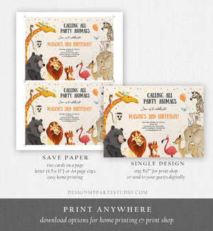 Editable Birthday Invitation Party Animals Wild One Baby Shower Invite Zoo Safari Animals Download Printable Invitation Template Corjl 0196