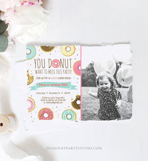 Editable Donut Birthday Invitation You Donut Want To Miss This Girl Pink Sweet Doughnut First Birthday 1st Donut Grow Up Corjl Template 0050