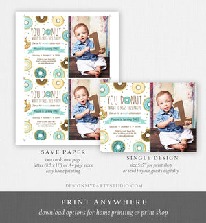 Editable Donut Birthday Invitation You Donut Want To Miss This Boy Blue Sweet Doughnut First Birthday 1st Donut Grow Up Corjl Template 0050