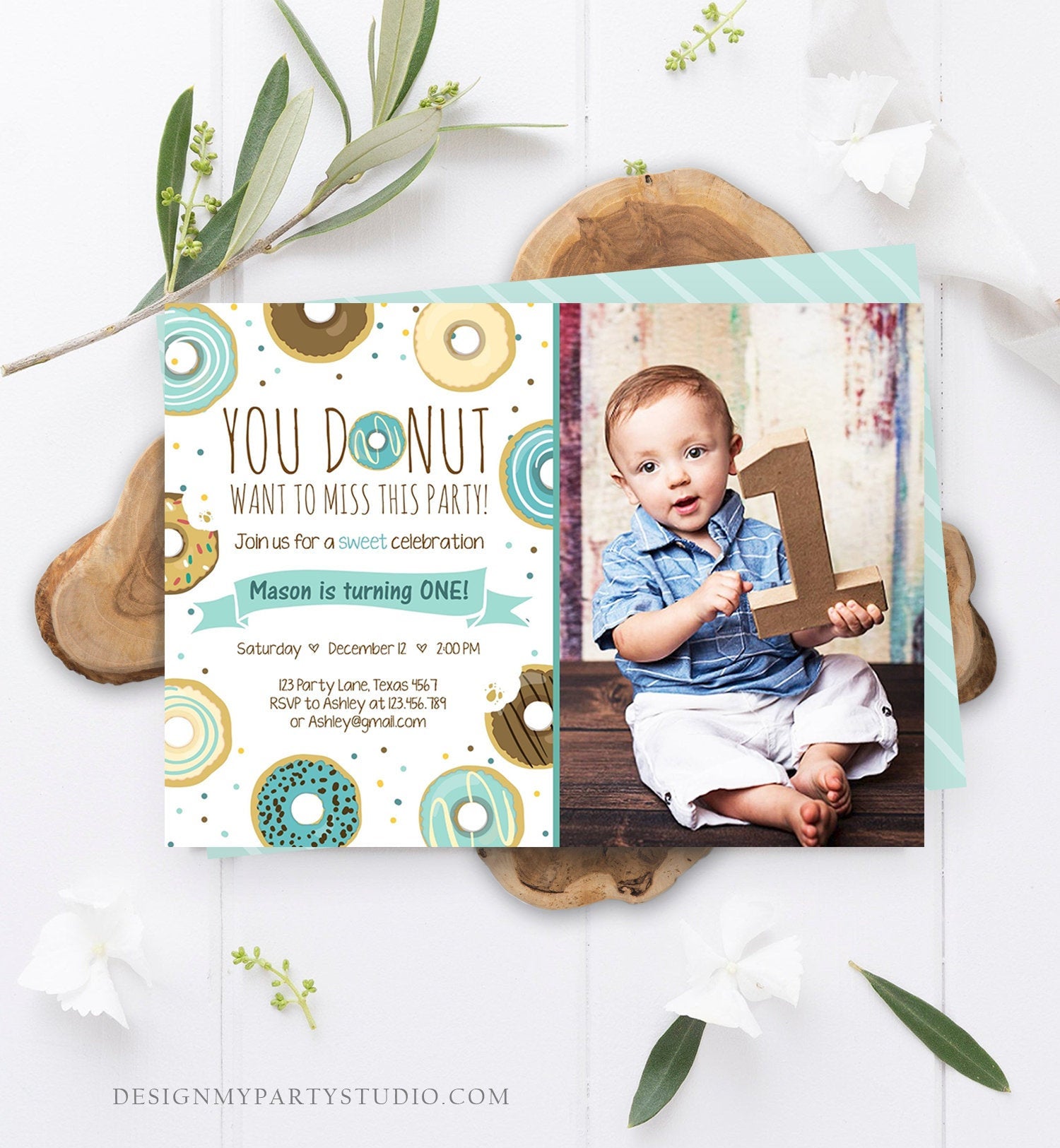 Editable Donut Birthday Invitation You Donut Want To Miss This Boy Blue Sweet Doughnut First Birthday 1st Donut Grow Up Corjl Template 0050
