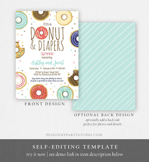 Editable Donut and Diapers Sprinkle Invitation Baby Shower Coed Shower Boy Navy Blue Red Sweet Printable Corjl Template Digital 0050