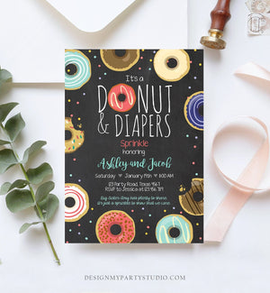 Editable Donut and Diapers Sprinkle Invitation Baby Shower Coed Shower Boy Navy Blue Red Sweet Printable Corjl Template Digital 0050