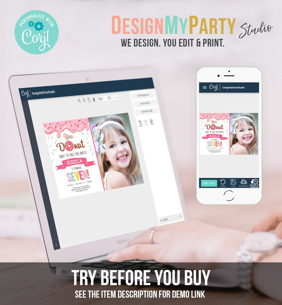 Editable Donut Birthday Invitation ANY AGE Donut Want to Miss Girl Pink Sweet Doughnut Party Digital Download Printable Corjl Template 0050