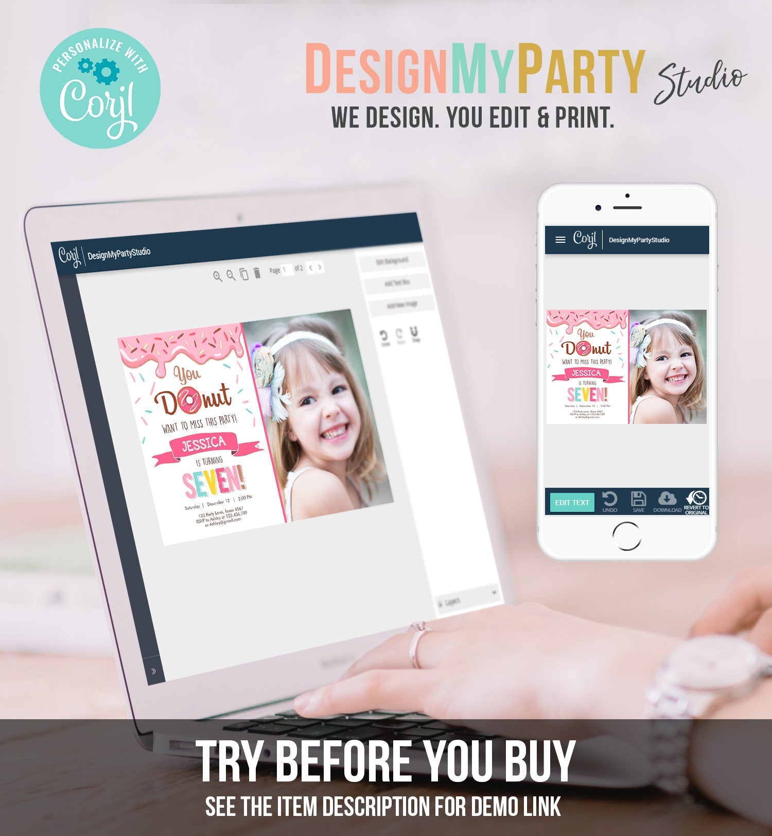 Editable Donut Birthday Invitation ANY AGE Donut Want to Miss Girl Pink Sweet Doughnut Party Digital Download Printable Corjl Template 0050