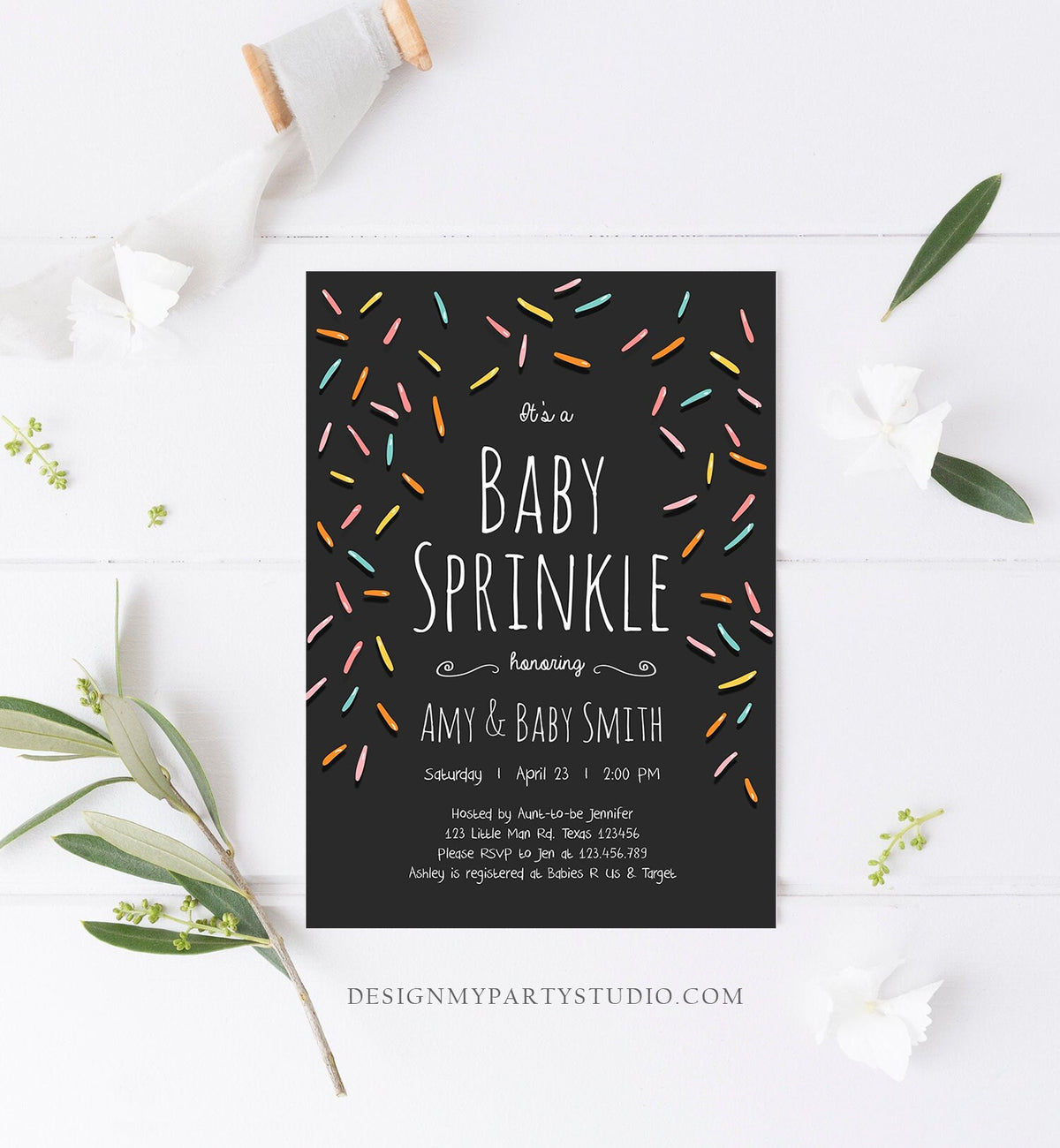 Editable Baby Sprinkle Shower Invitation Baby Shower Coed Shower Gender Neutral Confetti Sprinkles Digital Corjl Template Printable 0216
