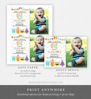 Editable Monster Birthday Invitation 1st Birthday Little Monster First Birthday Invite Boy Instant Download Printable Template Corjl 0058