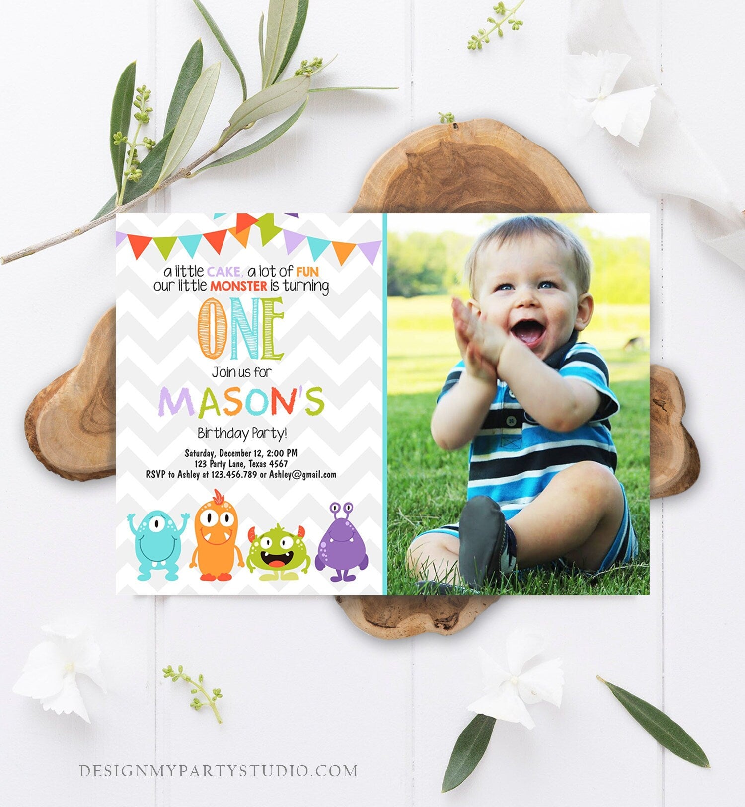 Editable Monster Birthday Invitation 1st Birthday Little Monster First Birthday Invite Boy Instant Download Printable Template Corjl 0058