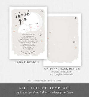 Editable Thank You Card Baby Shower Loved to the Moon and Back Stars Thank You Gender Neutral Sprinkle Template Instant Download Corjl 0113