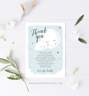 Editable Thank You Card Baby Shower Boy Loved to the Moon and Back Stars Thank You Blue Boy Sprinkle Template Instant Download Corjl 0113