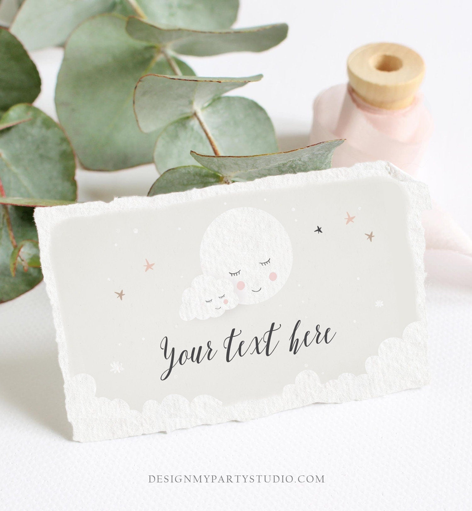 Editable Moon Food Labels Moon Place Cards Loved to the Moon Baby shower Tent Card Escort Card Gender Neutral Printable Corjl Template 0113