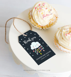 Editable Cloud Baby Shower Favor Tags Cloud Labels Cloud Thank you Tags Gift Tag Raindrops Navy Birthday Sprinkle Tags Template Corjl 0036