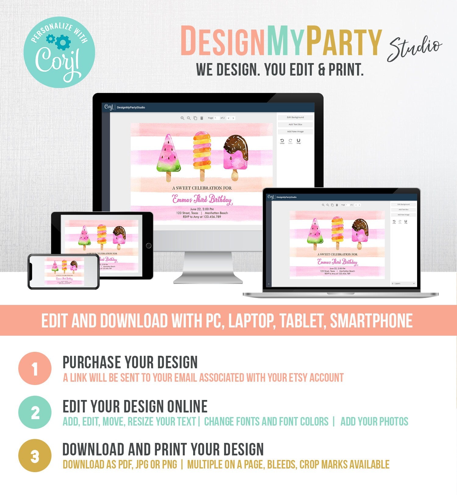 Editable Popsicle Birthday Invitation Pink Girl Birthday Summer Pool Party Popsicle Party Swim Download Printable Template Corjl 0143