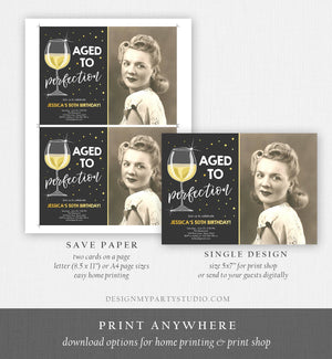 Editable Aged to Perfection Birthday Invitation Wine Adult Birthday Invite Rustic Surprise Confetti Download Printable Template Corjl 0252