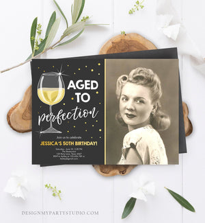 Editable Aged to Perfection Birthday Invitation Wine Adult Birthday Invite Rustic Surprise Confetti Download Printable Template Corjl 0252