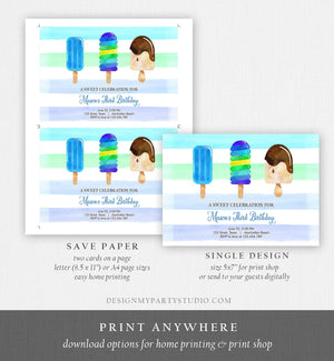 Editable Popsicle Birthday Invitation Boy Birthday Summer Pool Party Popsicle Party Swim Blue Green Download Printable Template Corjl 0143