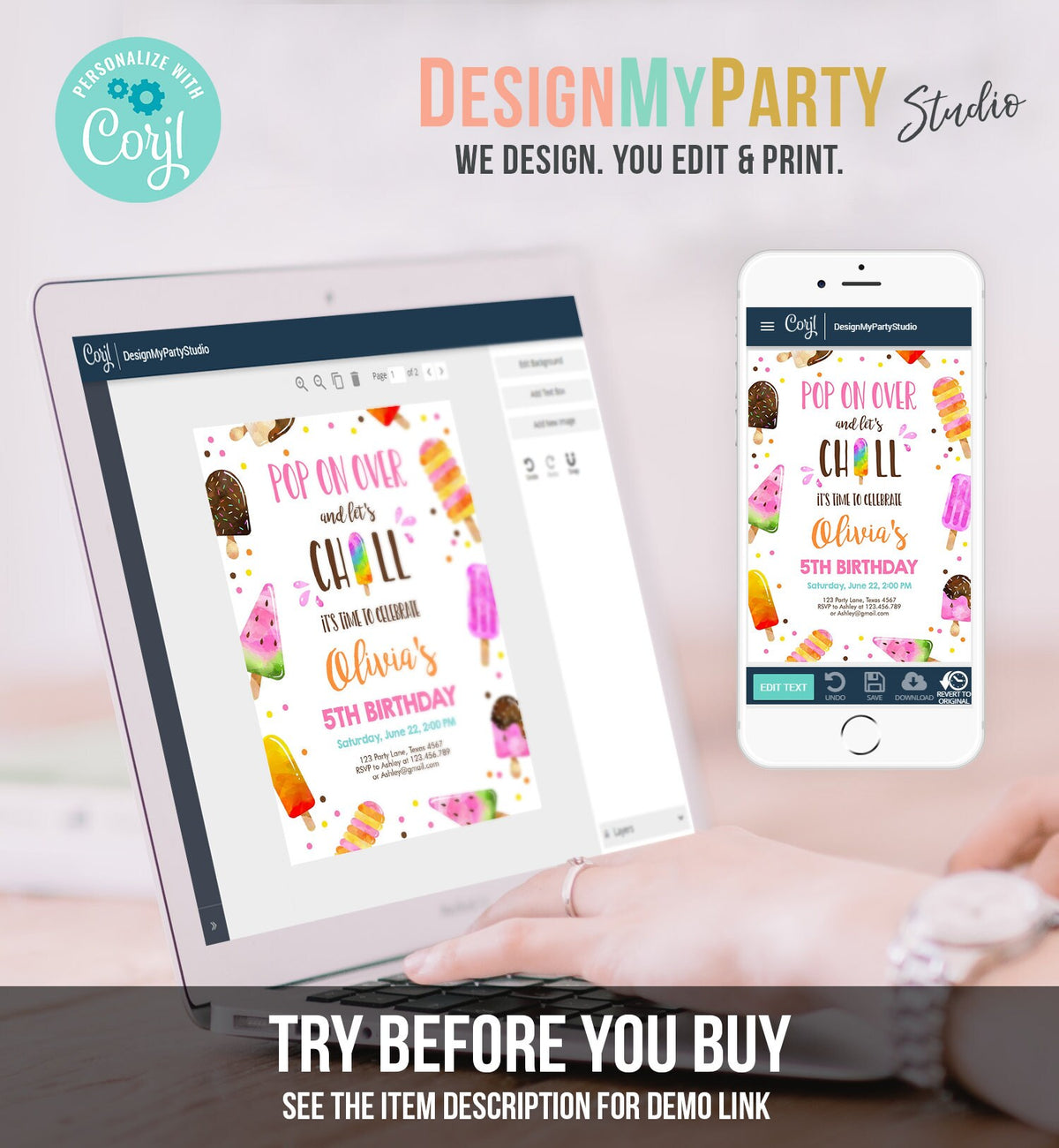 Editable Popsicle Birthday Invitation Pink Girl Birthday Summer Pool Party Popsicle Party Swim Download Printable Template Corjl 0143