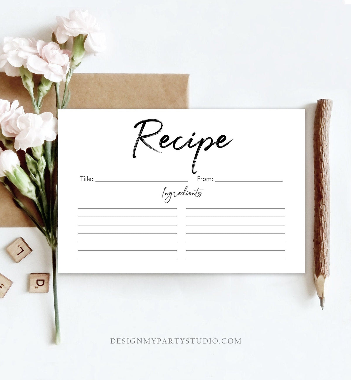 Editable Recipe Cards Bridal Shower Recipe Card Stock the Kitchen Baby Shower DIY Neutral Double Sided 4x6 Printable Corjl Template